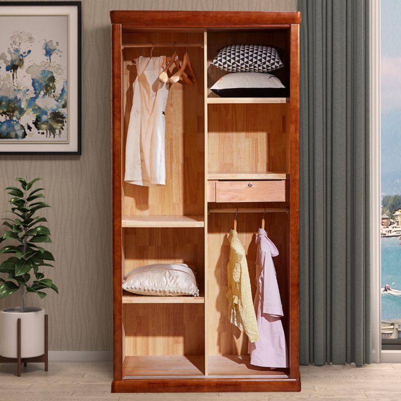 Traditional Sliding Wardrobe Cabinet Rubberwood Wardrobe Armoire