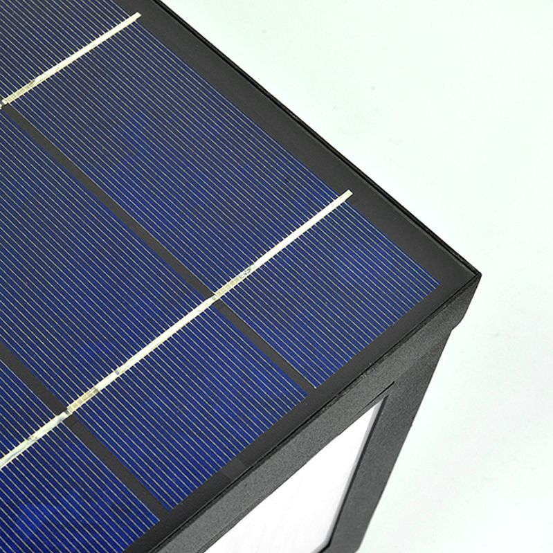 Modern Solar Energy Pillar Lamp Black Square Outdoor Light for Garden