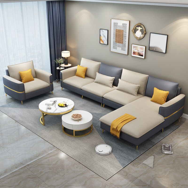 Glam Faux Leather Square Tufted Sofa Grey and Beige Sofa Chaise