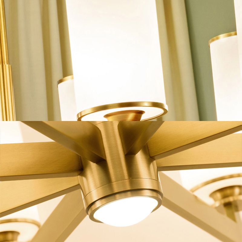 Cylindrical Chandelier Light Minimalist Style Metal Gold Suspended Lighting Fixture