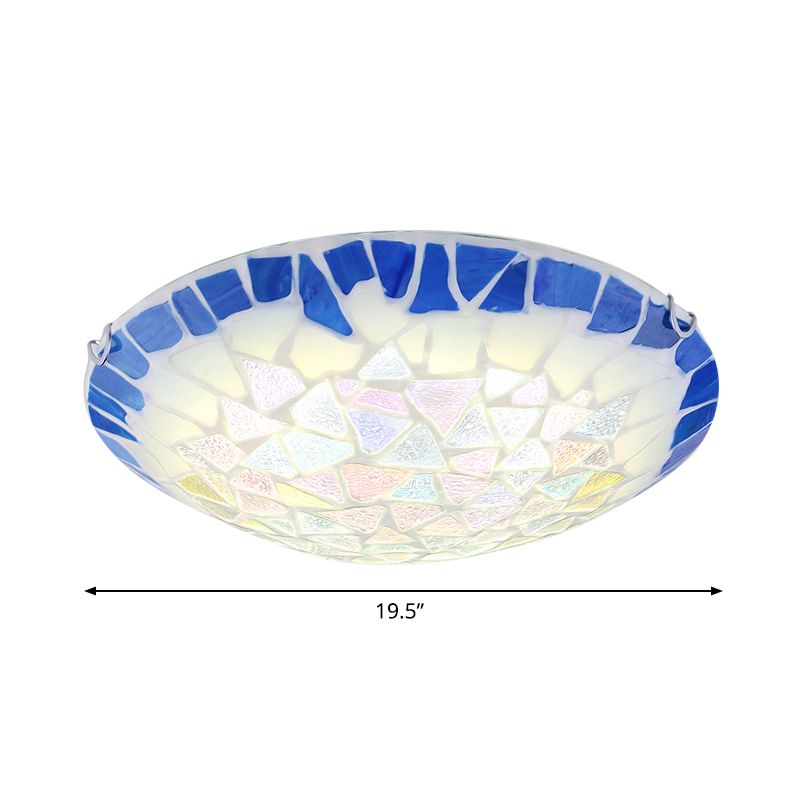Blu 12 "/16 "/19.5" Wide 3 Luci Apparecchio di illuminazione a incasso Barocco Ciotola di vetro colorato Flushmount Luce