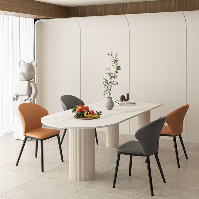 Solid Wood Modern Free Form Dining Table High Gloss White Sintered Stone Table for Dining Room