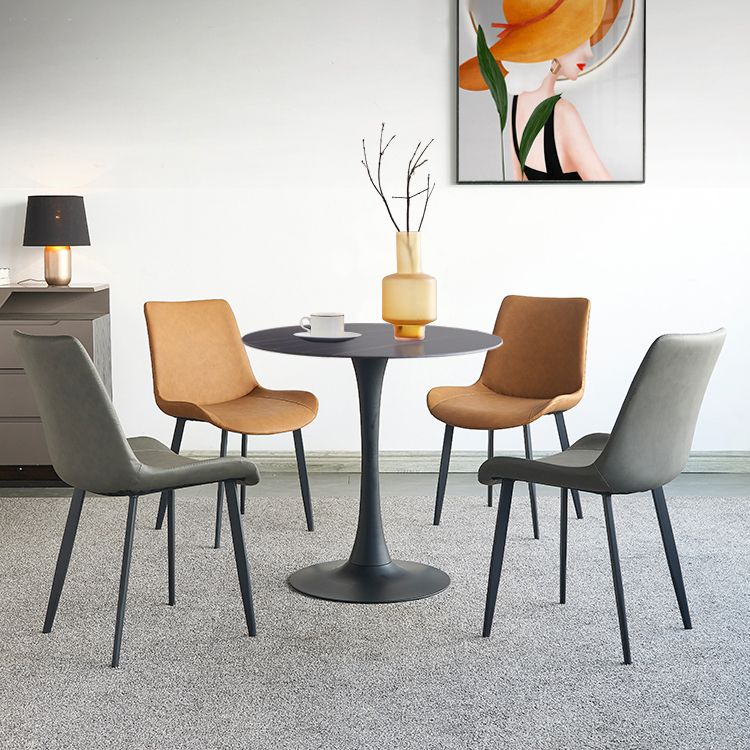 Contemporary Black Round Stone Dining Table with Tulip Style