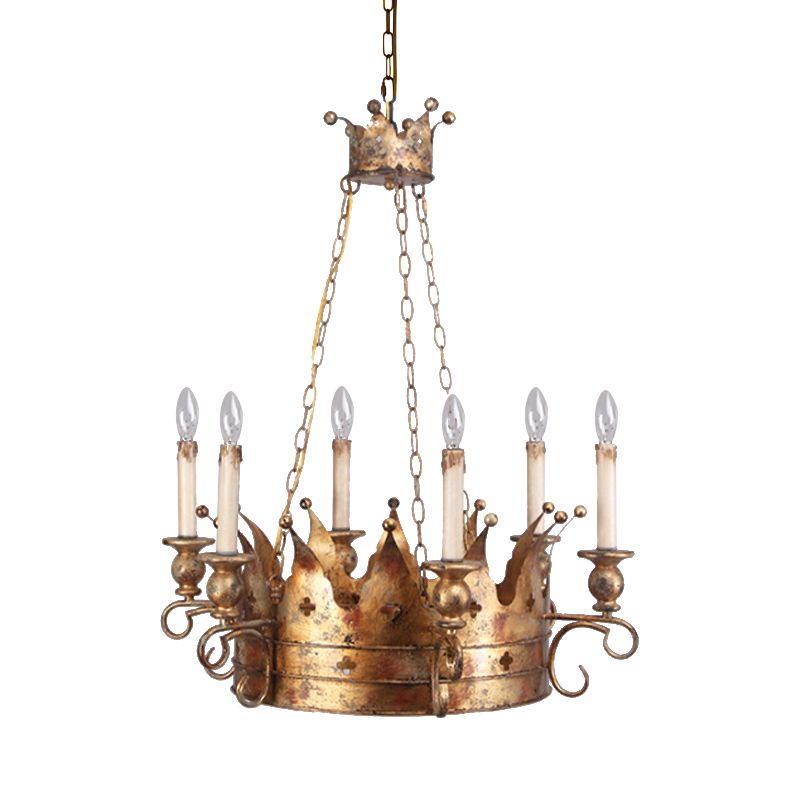 Pendre suspendu de la couronne de campagne 6 lumières du plafond en métal Chandelier en laiton antique pour le salon