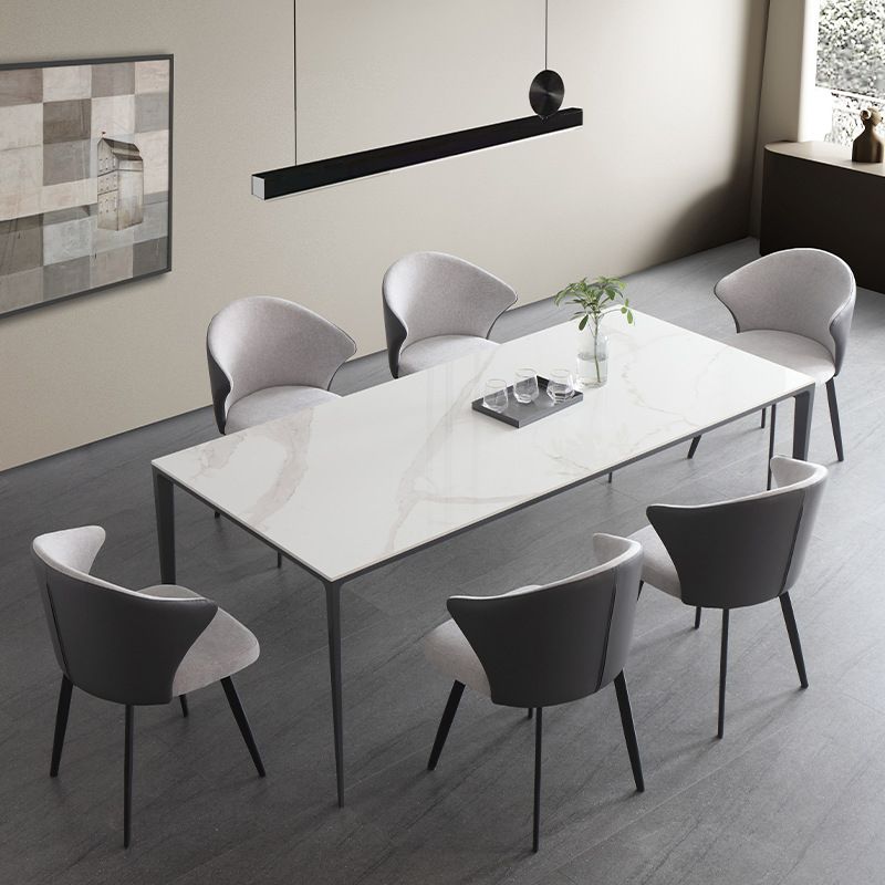 Sintered Stone Top Dining Table Rectangle Table in White with Metal Base and 4 Legs