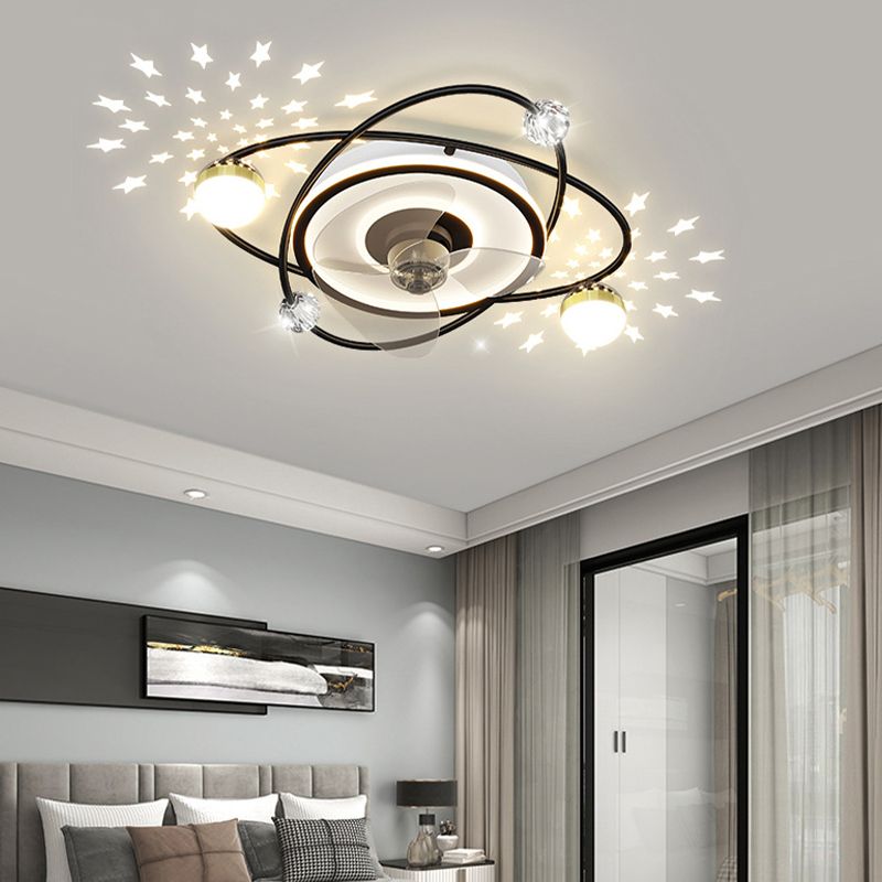 3-Blade Metallic Ceiling Fan Children Black/Golden Fan with Light for Foyer