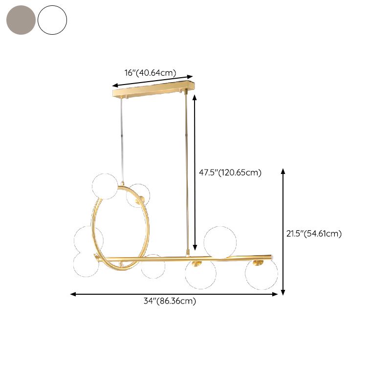 Post Modern Kitchen Island Fixture Solid Brass and Glass Pendant Ceiling Light in Gold