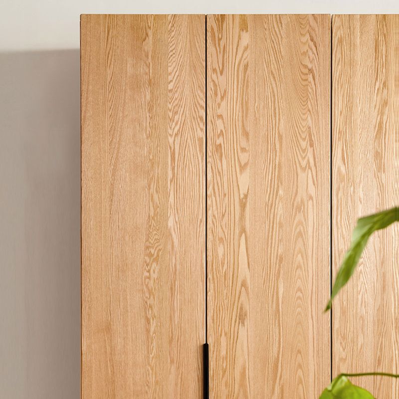 Solid Wood Frame Wardrobe Freestanding Wardrobe Armoire with Shelves and Clothes Rail