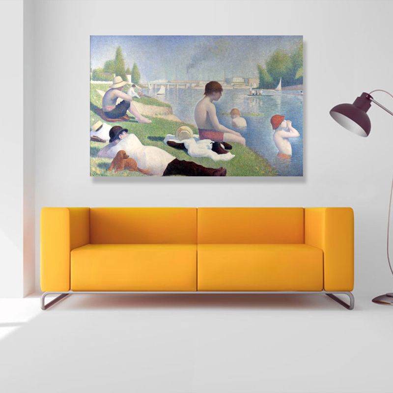 Outdoor Bathing Place Wall Decor Living Room Boys Blue Canvas Print Textured (Multiple Sizes)