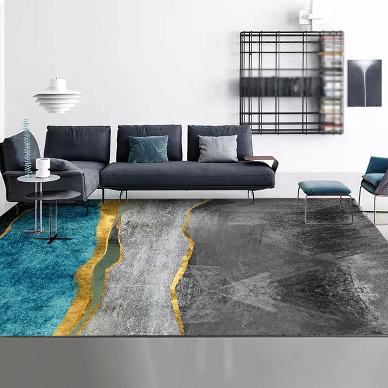 Ash Black Modern Rug Polyester Grafisch Tapijten Niet-slip achterste tapijt voor woonkamer