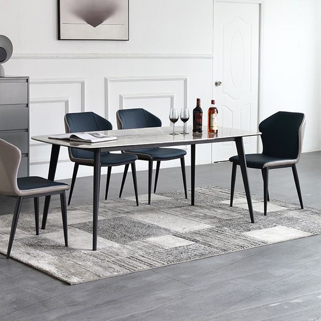 Industrial Rectangle Dining Table Gray Stone Top Dinette Table with Metal Legs