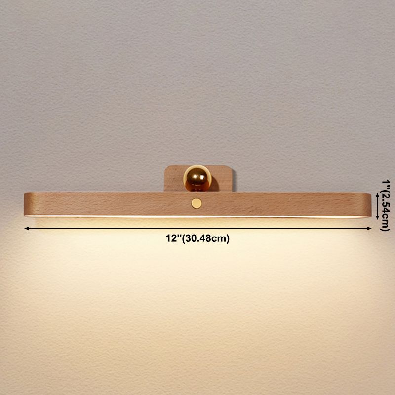USB Rechargeable Bar Shaped Wall Lamp Modern Wooden Bathroom LED Wall Light Fixture