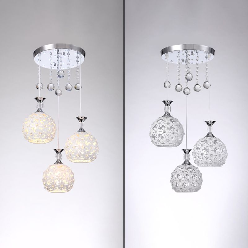 Cluster sphère pendentif léger nordique cristal 3 bulb lempe suspension du plafond