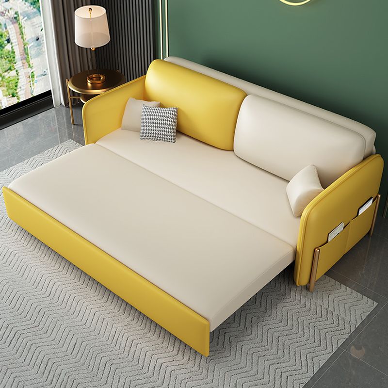 Yellow and White Futon Sleeper Sofa Bed Modern Style Convertible Sofas