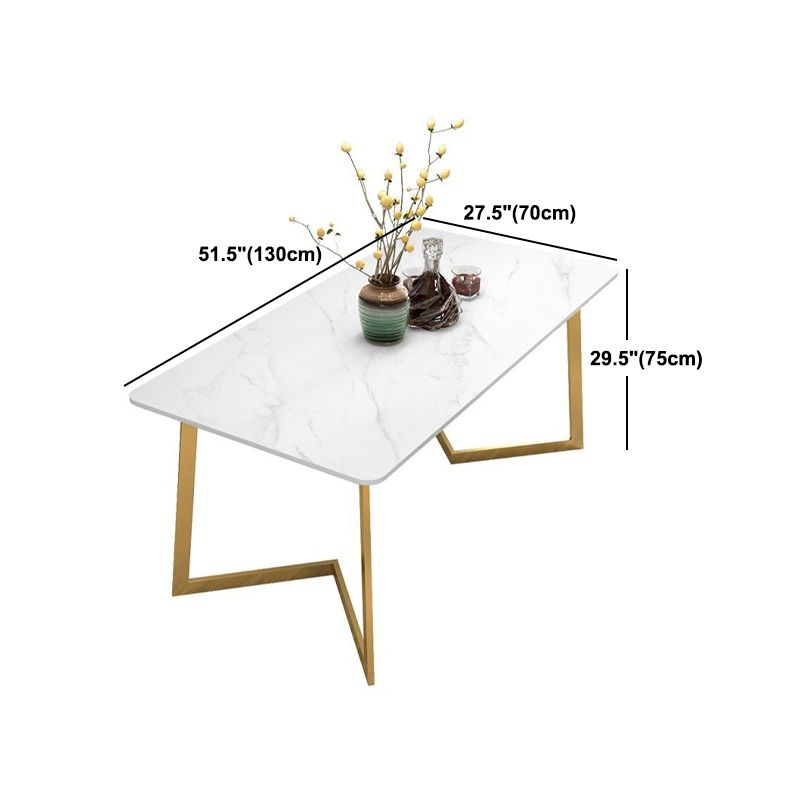 Stone Top Dining Table Industrial Rectangle Table with Sled Base