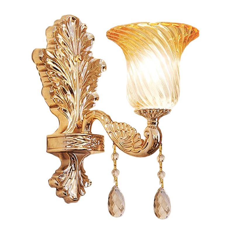 Fading Twisted Glass Flared Sconce Traditional Single-Bulb Bedroom Wall Mounted Lighting in Gold