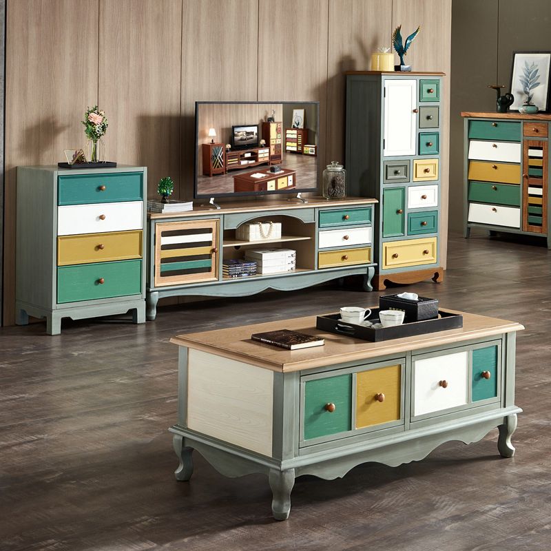 Coastal Storage Chest Dresser Solid Wood Storage Chest with Drawers and Doors