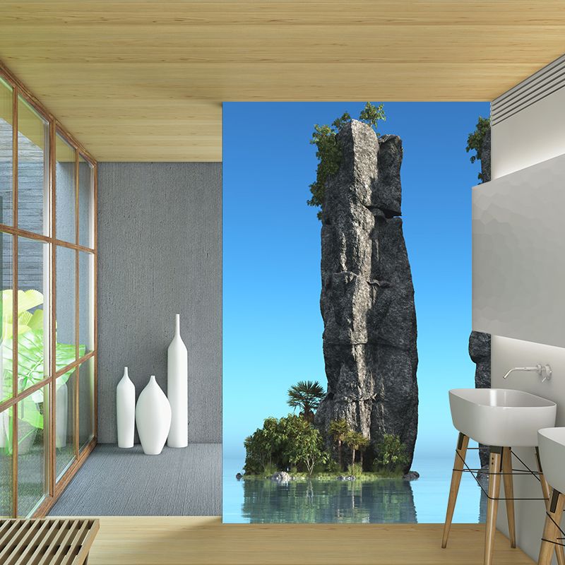 Contemporary Sea Cliffs Scenery Mural Blue Stain-Resistant Wall Art for Living Room