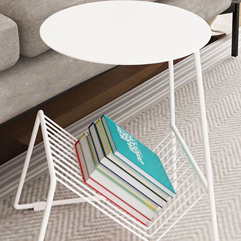 Metallic Frame End Table with Storage Round Accent Side Table