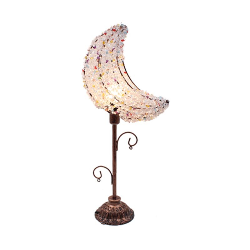 Lampada da comodino per camera da letto a forma di luna Lampada da comodino in metallo bohémien con 1 lampadina bianca/gialla