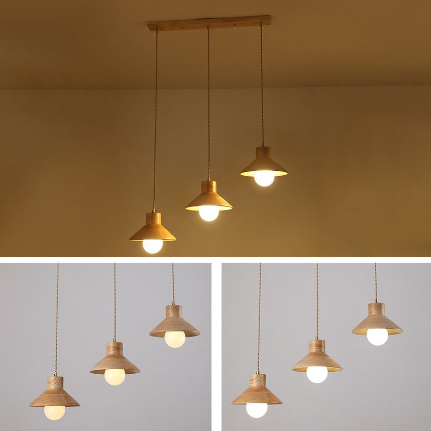 Wood Cone Pendant Lamp Contemporary Style Hanging Light for Dining Room