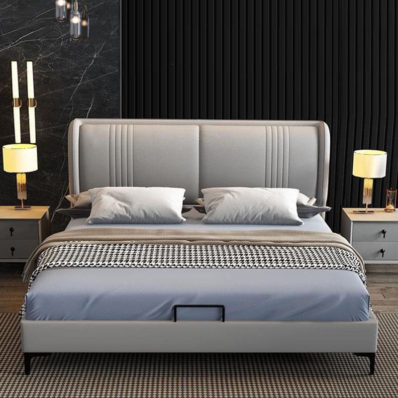 Contemporary Faux Leather Bed with Wingback Headboard and Metal Legs