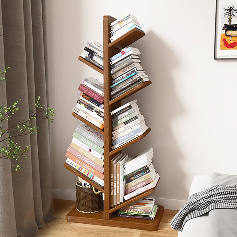 Modern Wood Bookshelf Geometric Vertical Open Shelf Bookcase