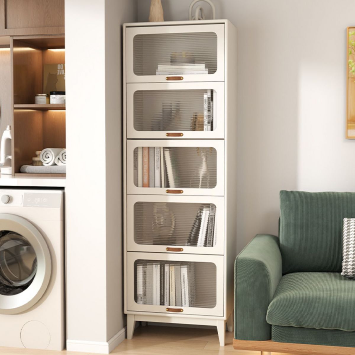 Wood Accent Cabinet, Glass Doors Storage Cabinet - Solid Wood