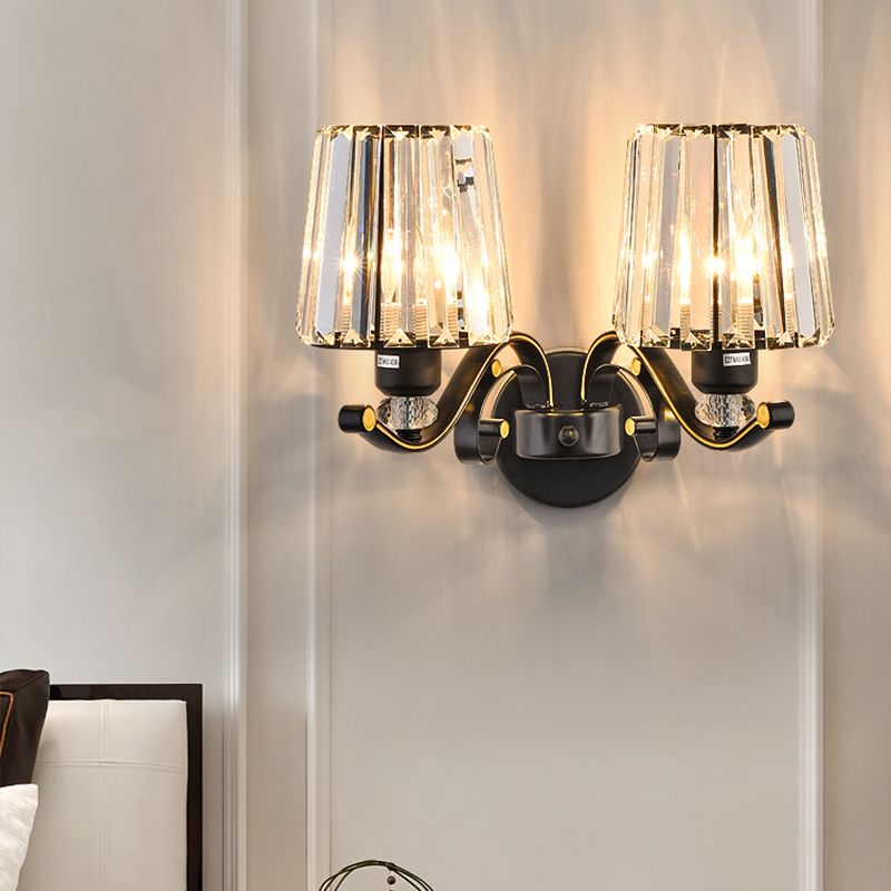 Wall Sconce Light Modern Living Room Wall Mount Lamp with Conic Crystal Shade in Black
