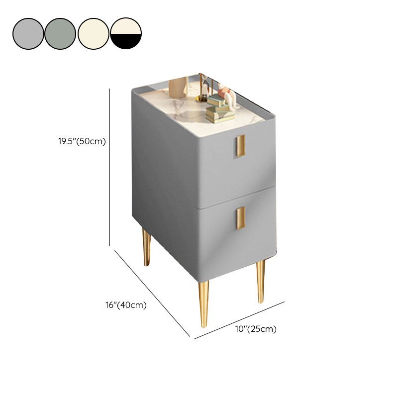 Contemporary Stone Bedside Cabinet with 2 Wood Drawers for Bedroom