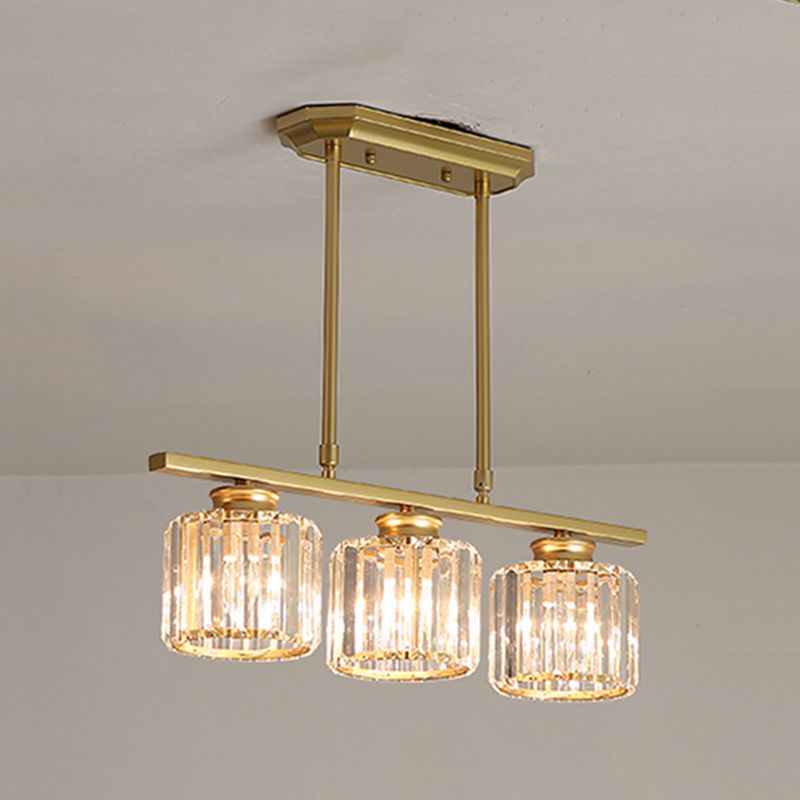 Post-Modern Island Light Fixture Gold Hanging Light with Crystal Shade for Dining Table