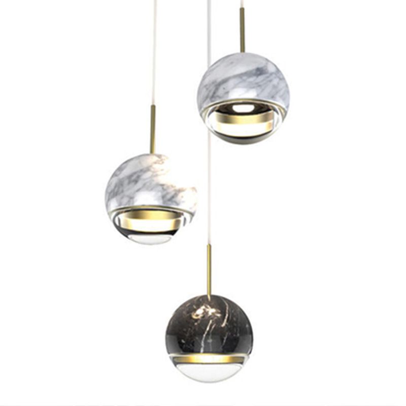 Marble Globe Hanging Light Fixture Postmodern Dining Room LED Pendant Light