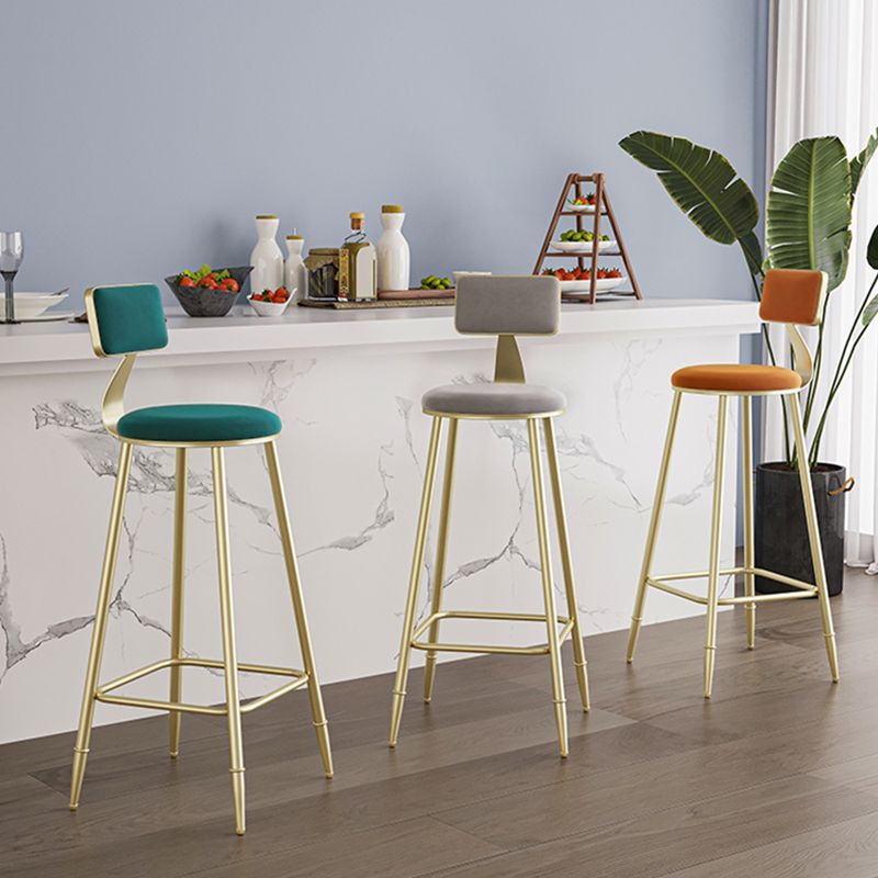 Glam Footrest Counter Stool Fabric Low Back Barstool with 4 Gold Iron Legs