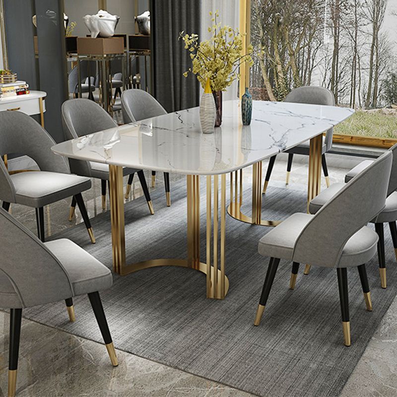Glam Style Stone Table Dining Rectangle Table with Metal Legs for Home Use