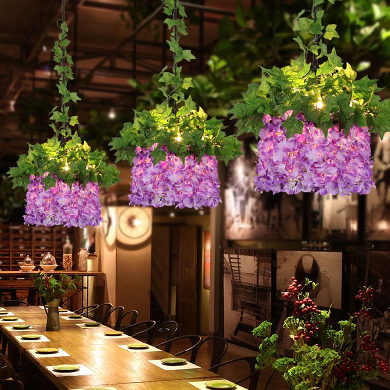12 cabezas de lámpara de metal iluminación industrial y rosa restaurante de jaula de pájaros de aves de color rosa accesorio de iluminación suspendido con planta deco