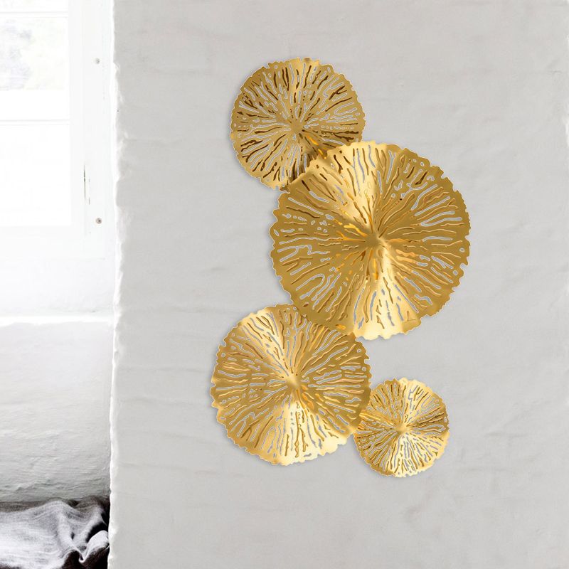 3 Bulbs Circular Sconce Lamp Tradition Metal Wall Lighting Fixture in Gold for Stair