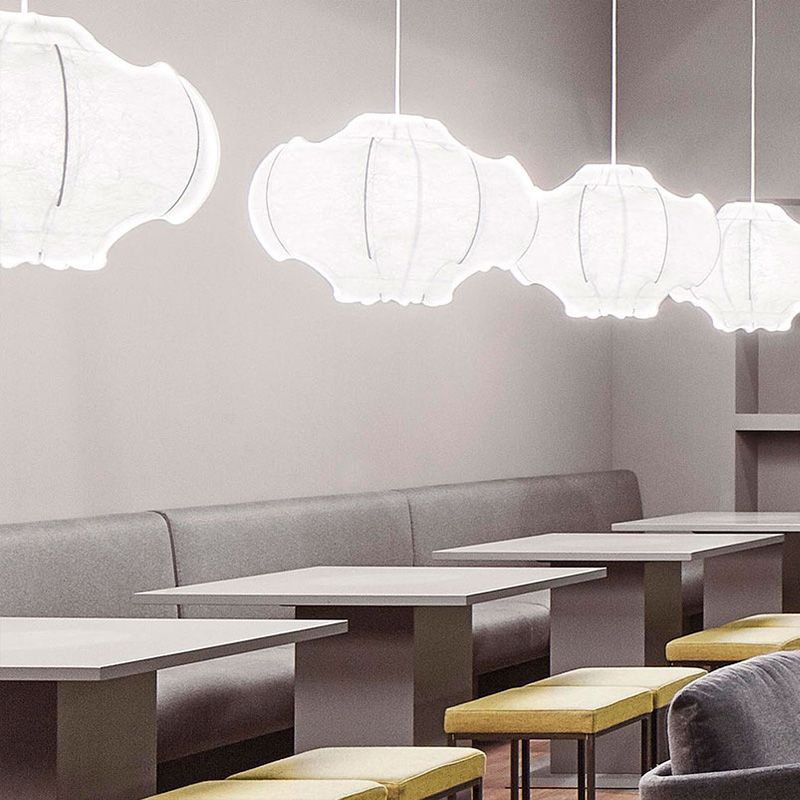 Fabric Shaded Pendant Lighting Fixture Minimalist Style White Hanging Light
