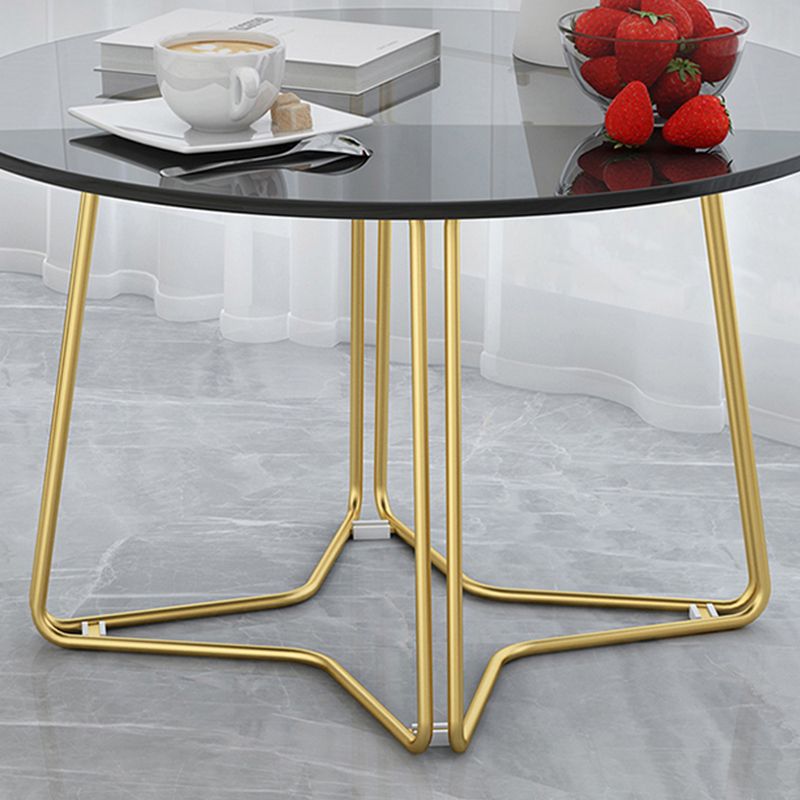 Modern 11.8" H Round Glass Coffee Table Iron Abstract Cocktail Table