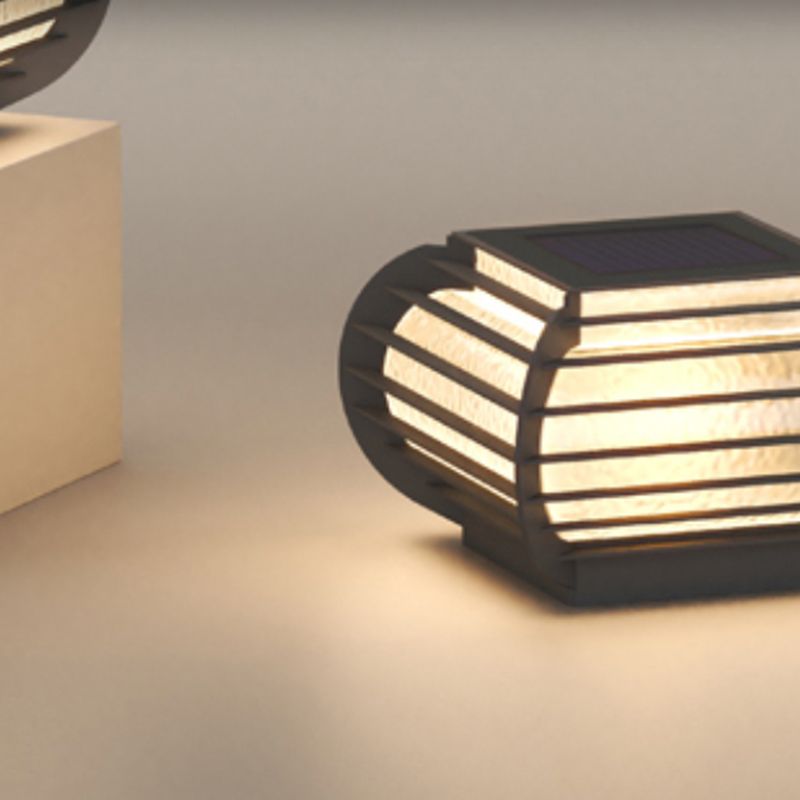 Drum Shape Metal Outdoor Light Modern 1 Light Solar Pillar Lamp in Black