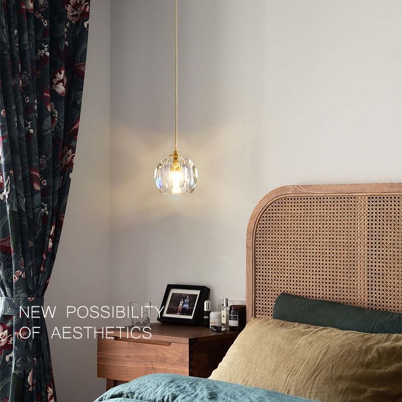 Gold Globe Pendant Light in Modern Luxury Style Copper Hanging Lamp with Crystal Shade