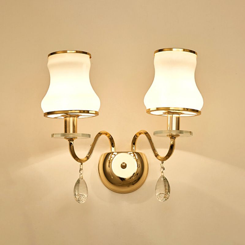 Bloemen Cream Glass Wand Licht Paksel Vintage woonkamer Muur gemonteerde lamp in goud