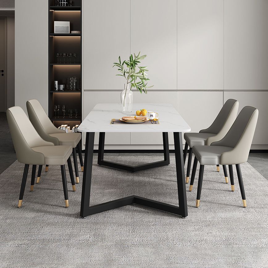 Modern Rectangle Dining Table Sintered Stone Dining Table with Double Pedestal