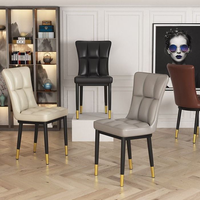 Glam Leather Dining Chair Parsons Chair with Steel Legs in Matte Finish for Home