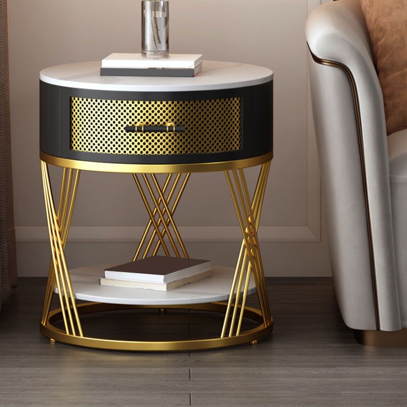 Modernistic Metal with Shelf Double Tier Living Room Drawer End Table