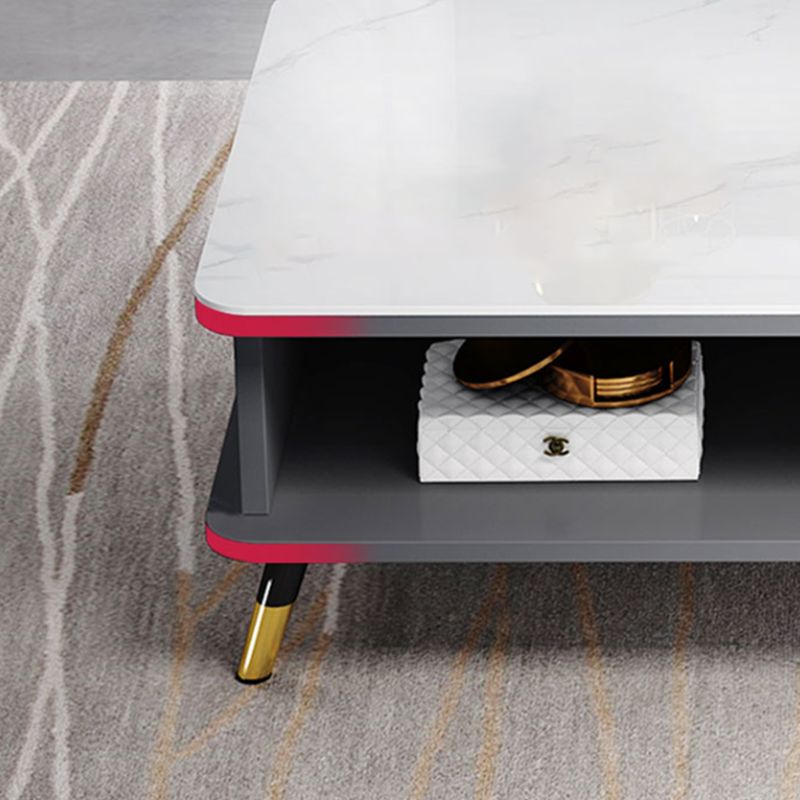 Modernism Rectangular Glass Top Coffee Table 1-Shelf 2-Drawer Cocktail Table