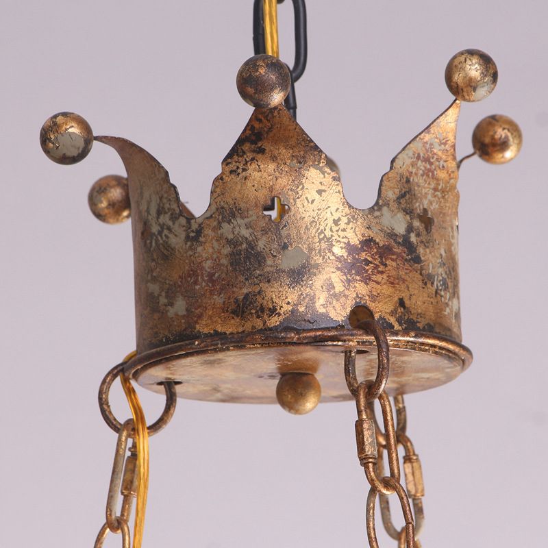 Pendre suspendu de la couronne de campagne 6 lumières du plafond en métal Chandelier en laiton antique pour le salon