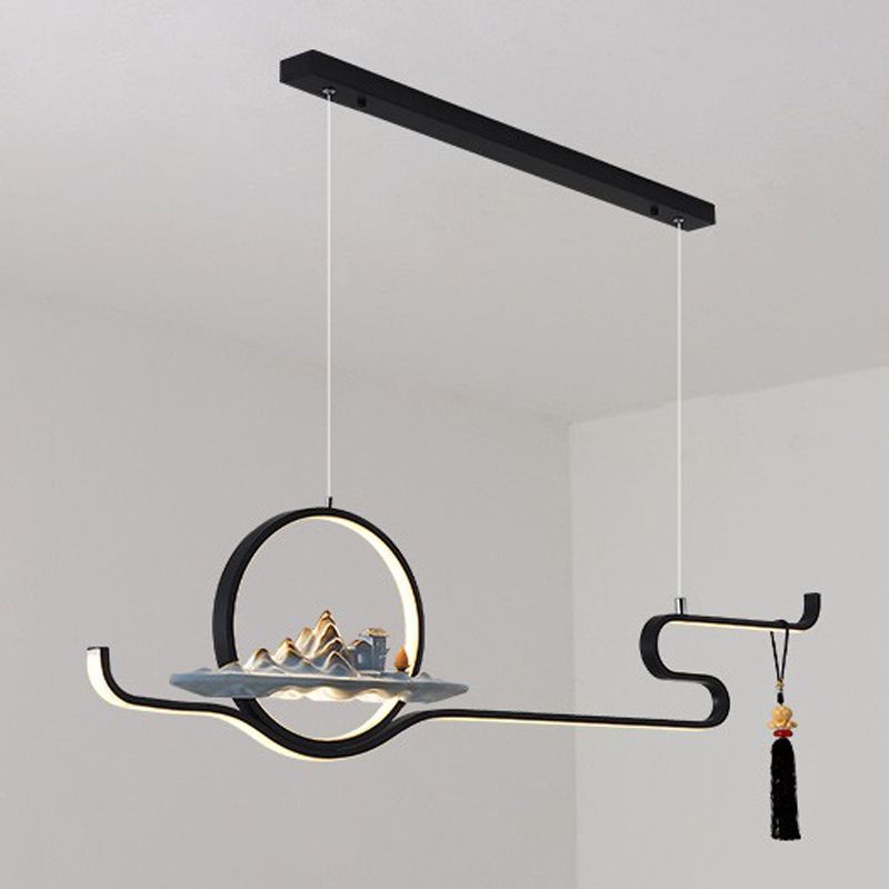 Contemporary Kitchen Pendant Lights Linear Island Chandelier Lights Metal 2 Light