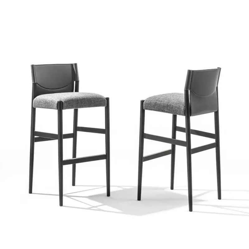 Contemporary Upholstered Armless Bar Stool with Solid Wood Legs