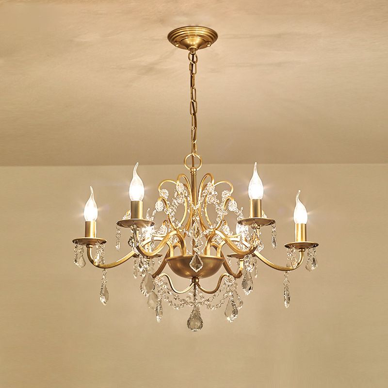 6 hoofden hangen kroonluchter traditionele kandelabra kristalwater druppels hangende lamp in goud