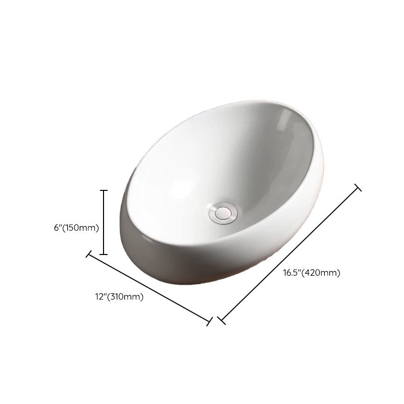 Modern Vessel Bathroom Sink Porcelain Oval with Pop-Up Drain Bathroom Sink